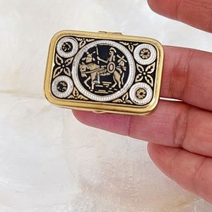 Vintage Black Gold Tone Chariot Roman Empire Style Mini Trinket Pillbox